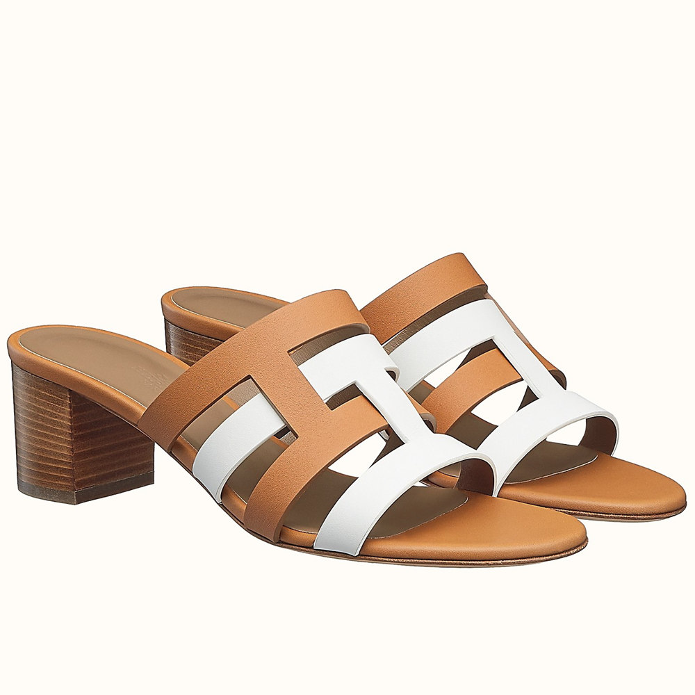 Hermes Amica 50mm Sandals In Brown White Calfskin
