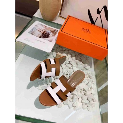 Hermes Amica 50mm Sandals In Brown White Calfskin