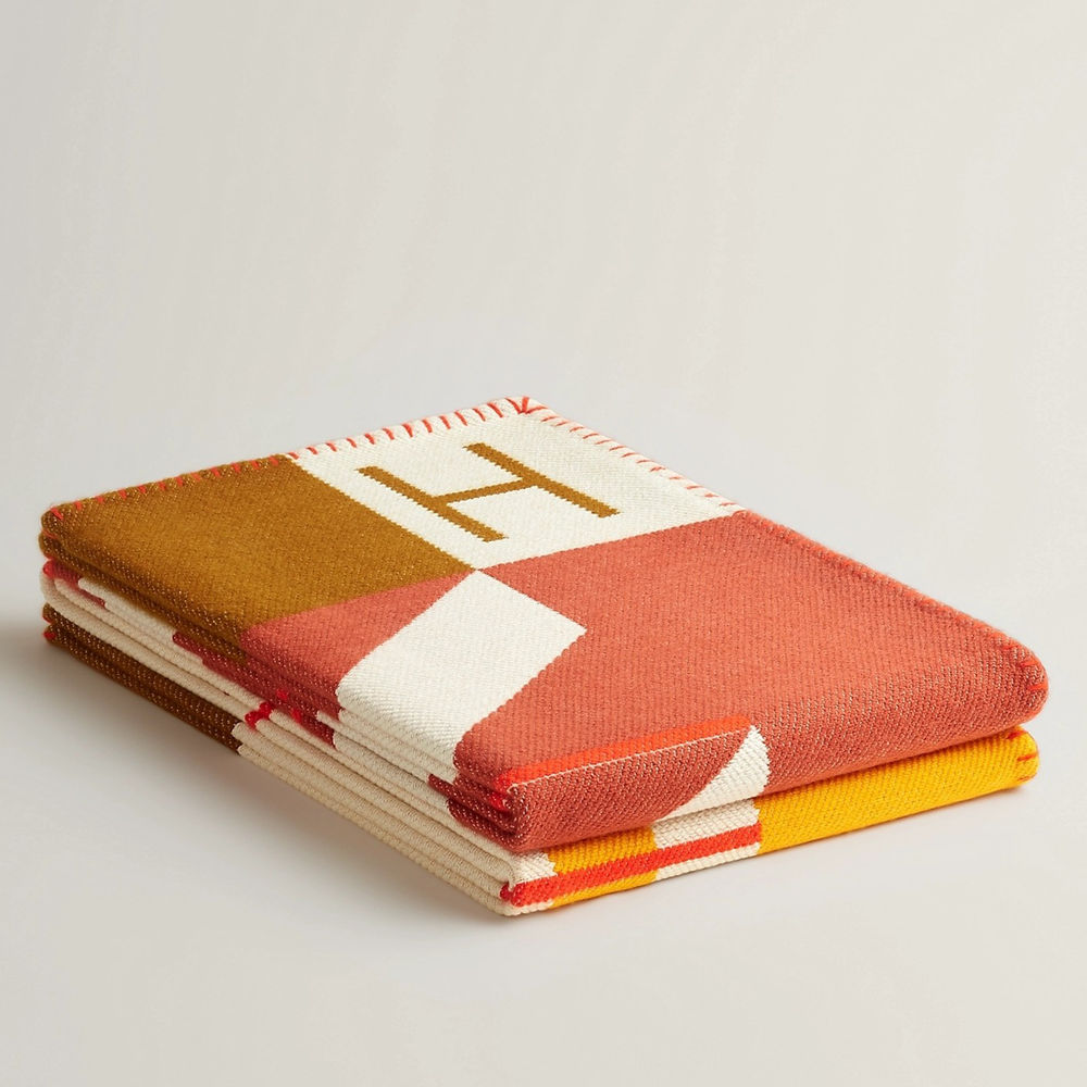 Hermes Avalon H Club Blanket in Terre Cuite Yellow Cashmere