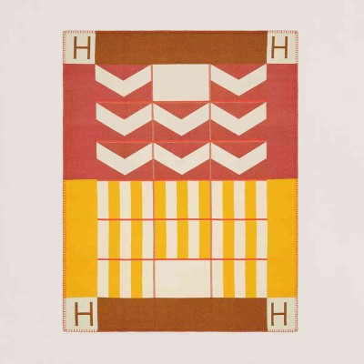 Hermes Avalon H Club Blanket in Terre Cuite Yellow Cashmere
