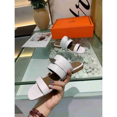 Hermes Avenue Sandals In White Calfskin