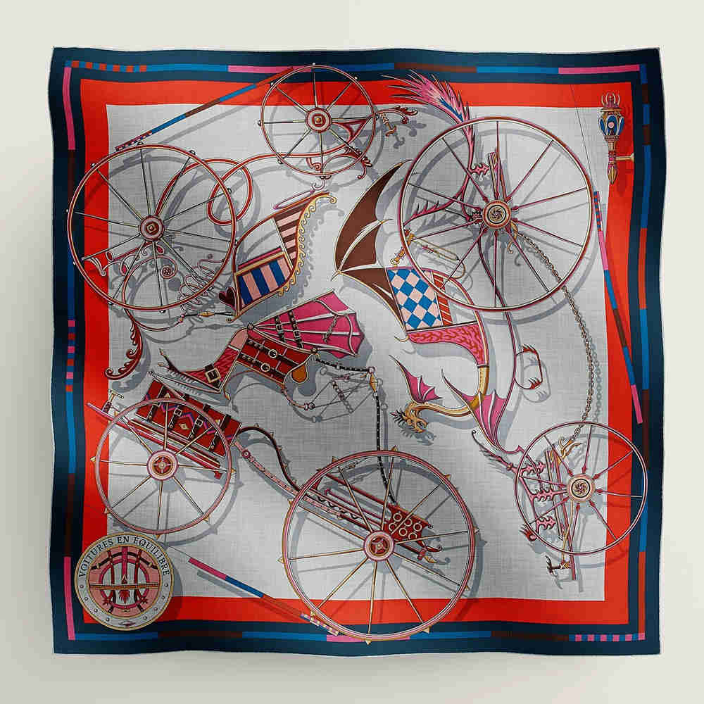 Hermes Beige Marine Voitures en Equilibre Shawl 140