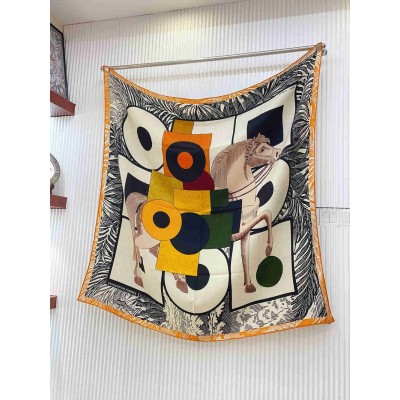 Hermes Black White Cavalier en Formes Shawl 140