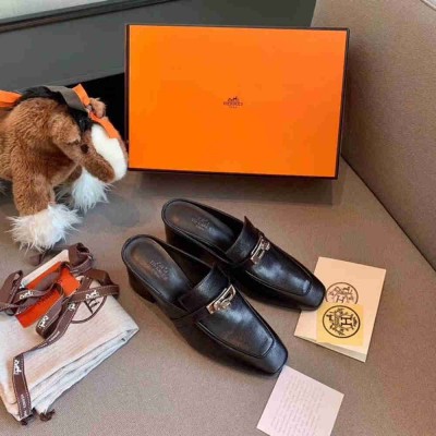 Hermes Blossom Mules 60mm In Black Goatskin