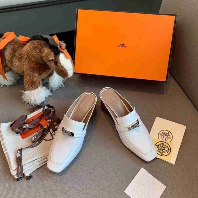 Hermes Blossom Mules 60mm In White Goatskin