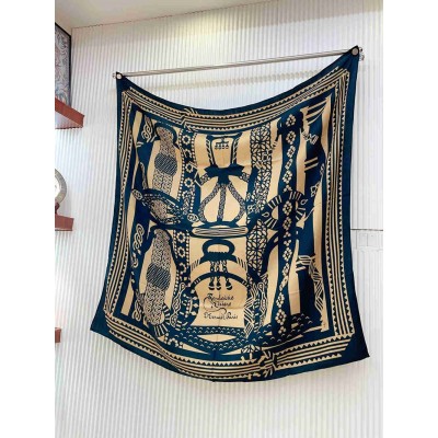 Hermes Blue Fantaisie d'Etriers Shawl 140