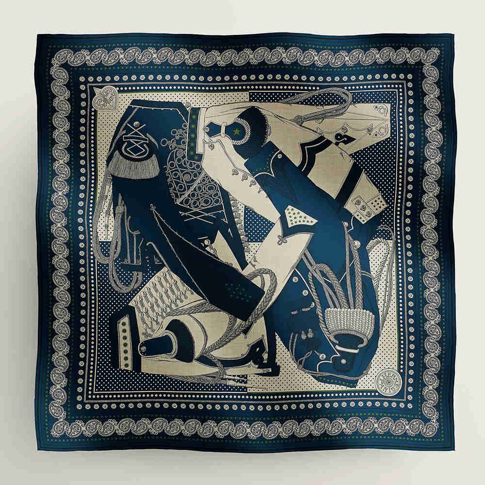 Hermes Blue Zouaves et Dragons Bandana Shawl 140