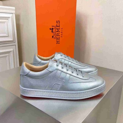 Hermes Boomerang Sneakers In Silver Epsom Leather