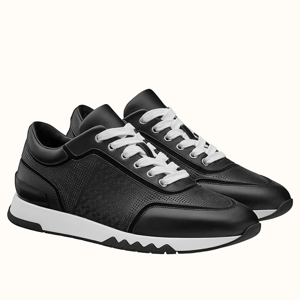Hermes C-Addict Sneakers In Black Perforated calfskin