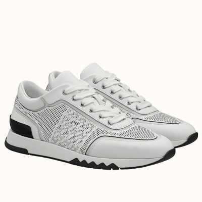 Hermes C-Addict Sneakers In White Perforated Calfskin