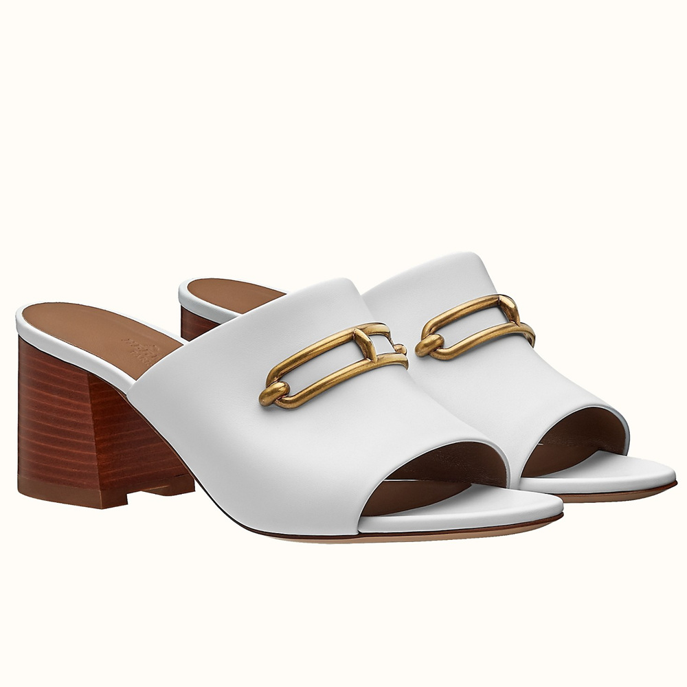 Hermes Camilla Mules 60MM In White Calfskin