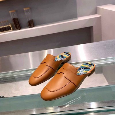 Hermes Catena Mules In Brown Calfskin