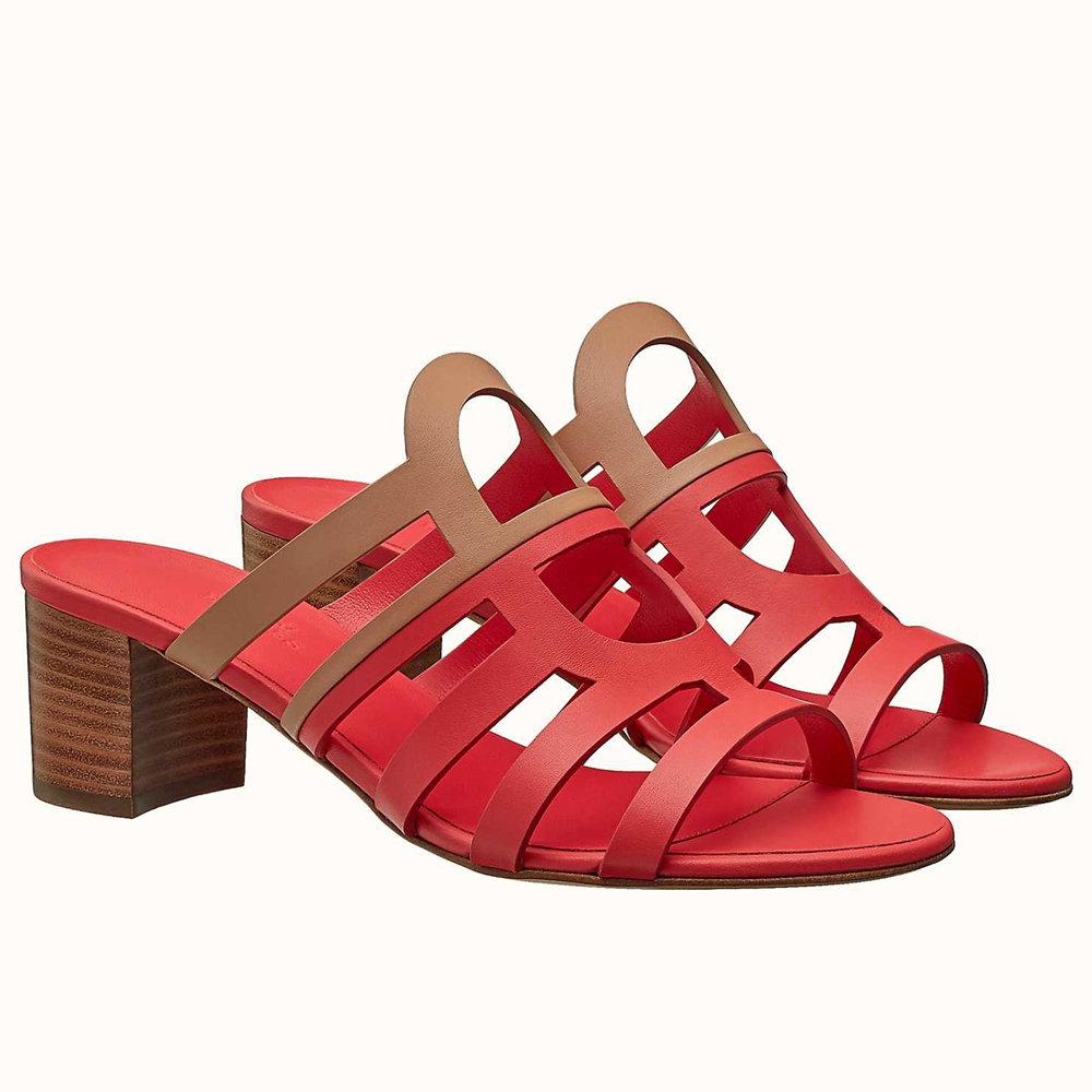 Hermes Celena Sandals 50mm In Red Brown Calfskin