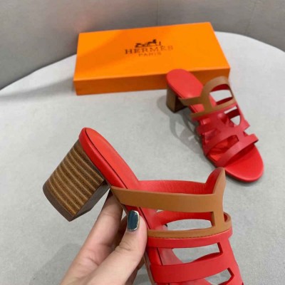 Hermes Celena Sandals 50mm In Red Brown Calfskin