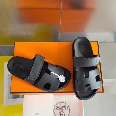 Hermes Chypre Sandals in Black Calfskin