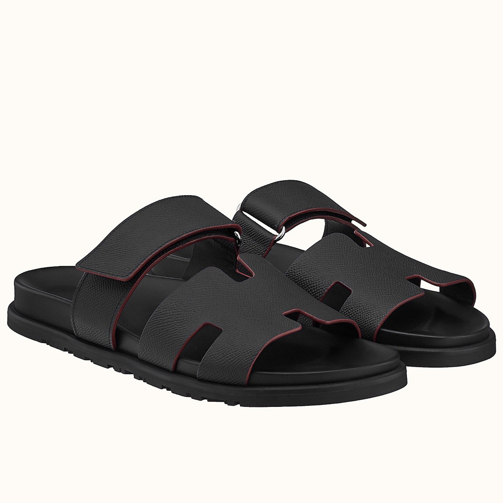 Hermes Chypre Sandals in Black Epsom Calfskin
