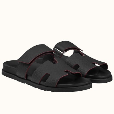 Hermes Chypre Sandals in Black Epsom Calfskin