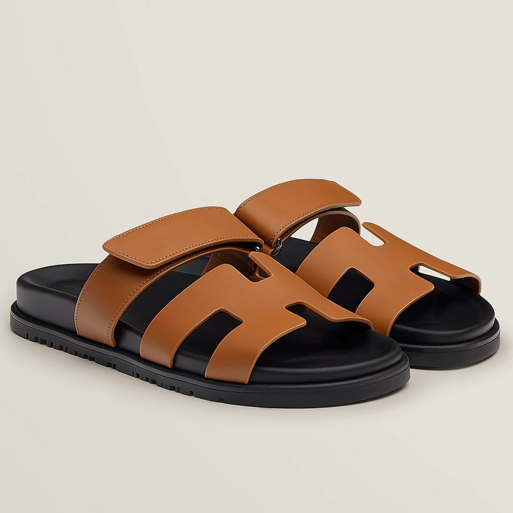 Hermes Chypre Sandals in Brown Calfskin