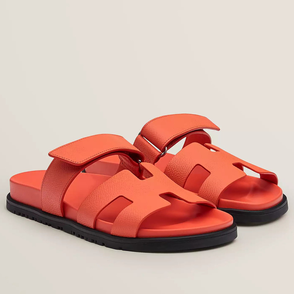 Hermes Chypre Sandals in Orange Epsom Calfskin