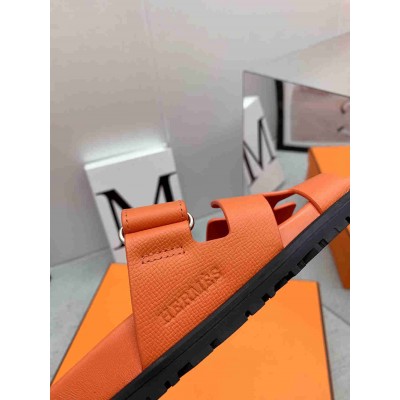Hermes Chypre Sandals in Orange Epsom Calfskin