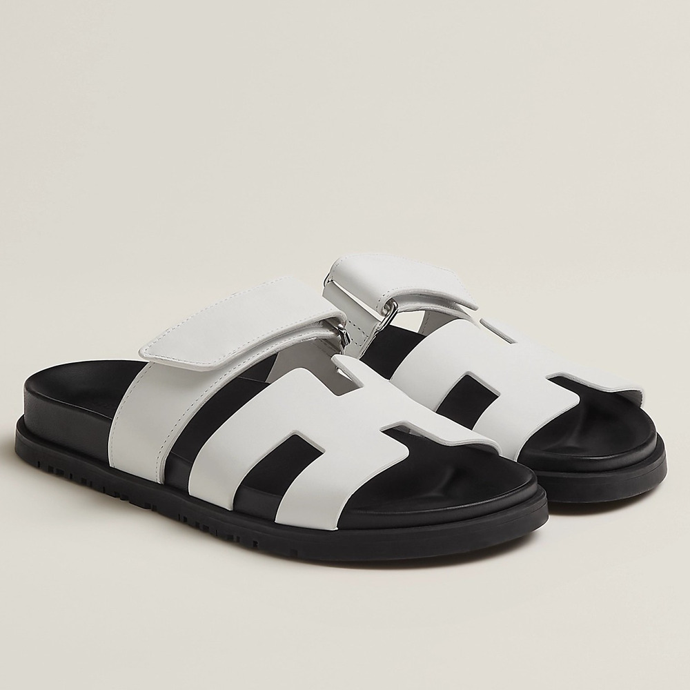 Hermes Chypre Sandals in White Calfskin