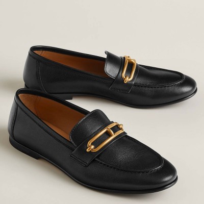 Hermes Colette Loafers in Black Leather