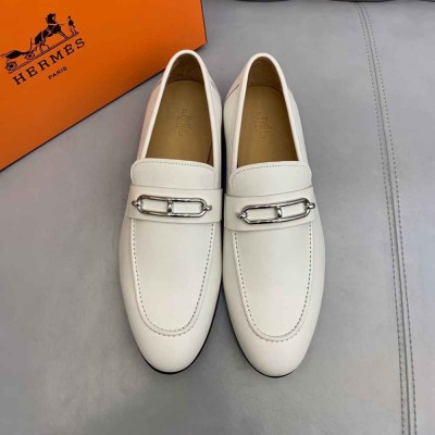 Hermes Colette Loafers In White Calfskin