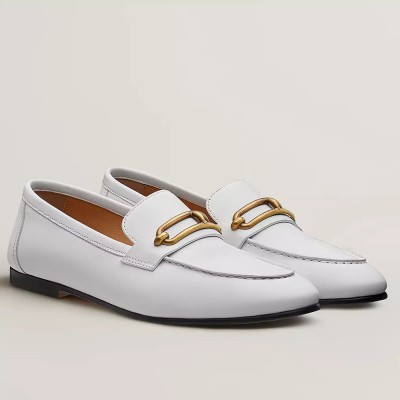 Hermes Colette Loafers in White Leather
