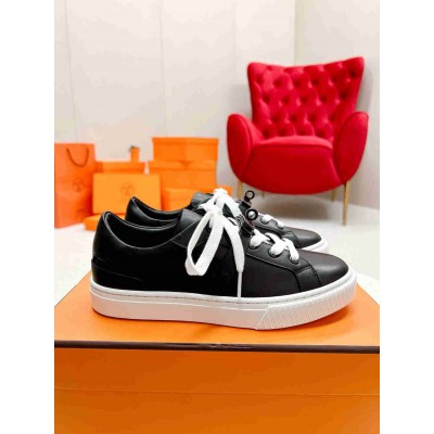 Hermes Day Sneakers in Black Leather