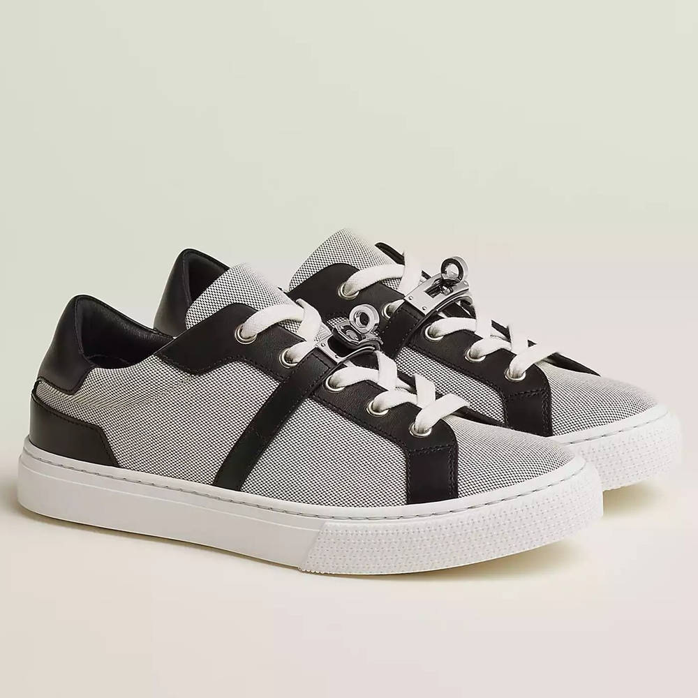 Hermes Day Sneakers in H Canvas with Black Leather