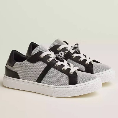 Hermes Day Sneakers in H Canvas with Black Leather