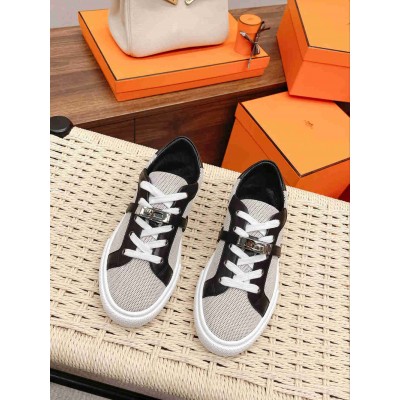 Hermes Day Sneakers in H Canvas with Black Leather
