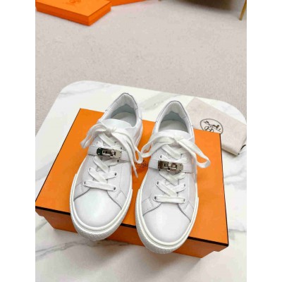 Hermes Day Sneakers in White Leather