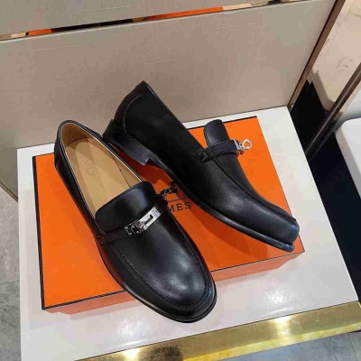 Hermes Destin Loafers In Noir Calfskin