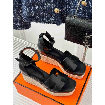 Hermes Elda Espadrilles in Black Leather
