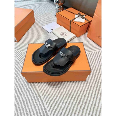Hermes Empire Sandals in Black Calfskin