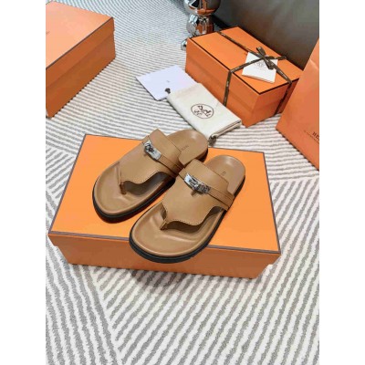 Hermes Empire Sandals in Brown Calfskin