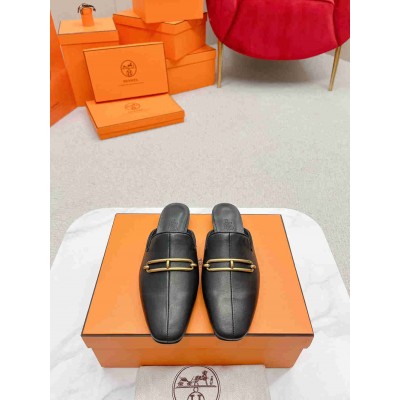 Hermes Esmee Mules in Black Calfskin