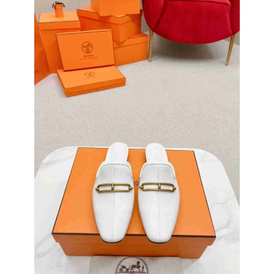 Hermes Esmee Mules in White Calfskin