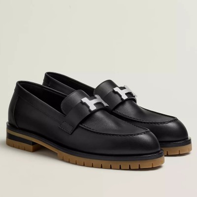 Hermes Faubourg Loafers in Black Leather