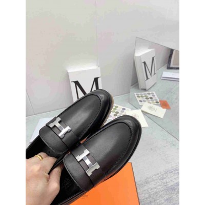 Hermes Faubourg Loafers in Black Leather