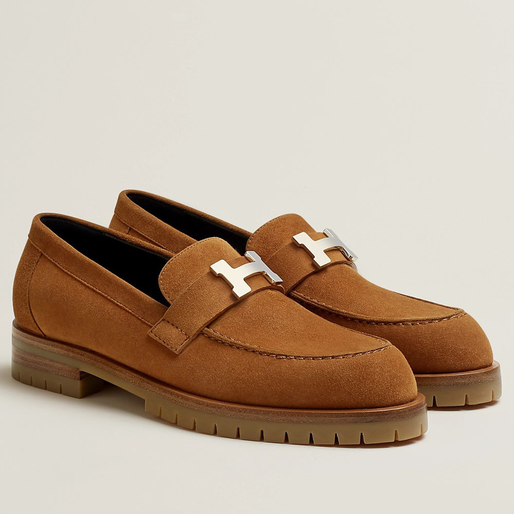 Hermes Faubourg Loafers in Brown Suede Leather