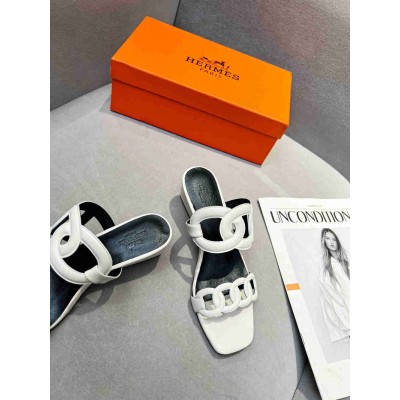Hermes Figari 55mm Wedge Sandals In Ivory Nappa Leather