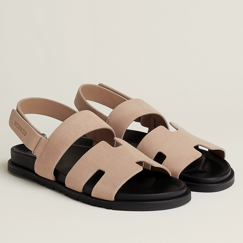 Hermes Genius Sandals In Beige Suede Calfskin