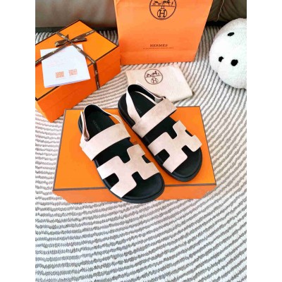 Hermes Genius Sandals In Beige Suede Calfskin