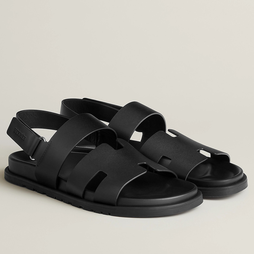 Hermes Genius Sandals In Black Calfskin