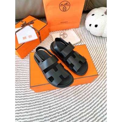 Hermes Genius Sandals In Black Calfskin
