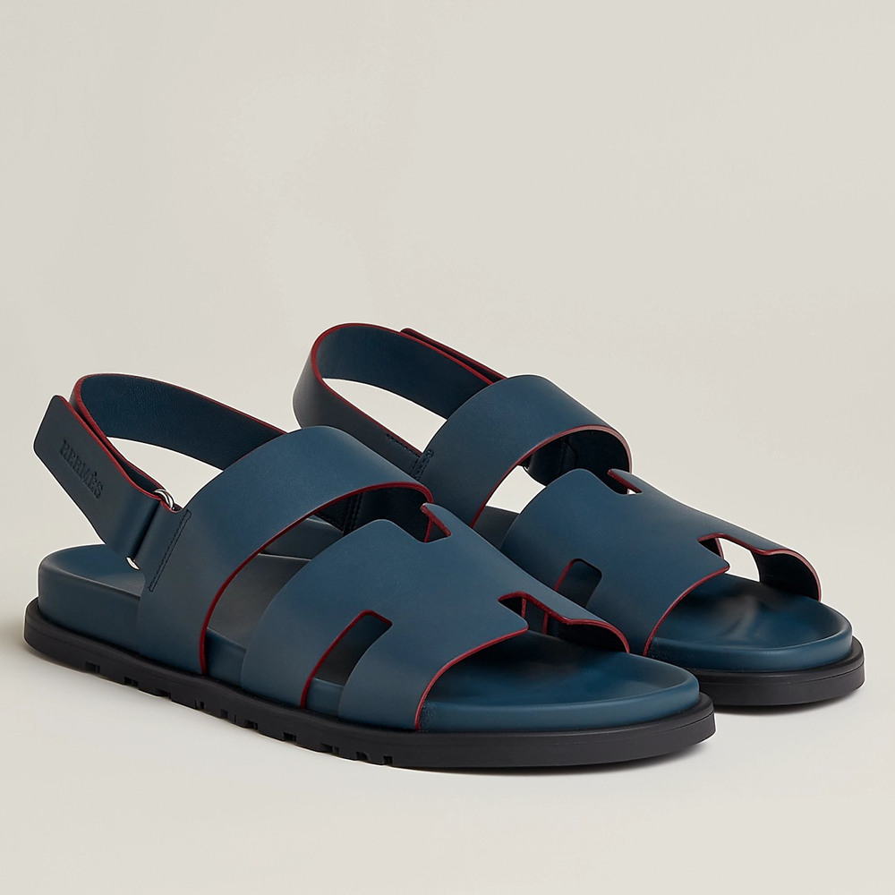 Hermes Genius Sandals In Blue Calfskin