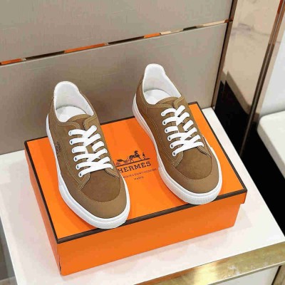 Hermes Get Sneakers in Beige Suede Leather