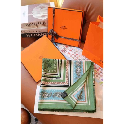 Hermes Green Tatouages Marins Bandana Shawl 140